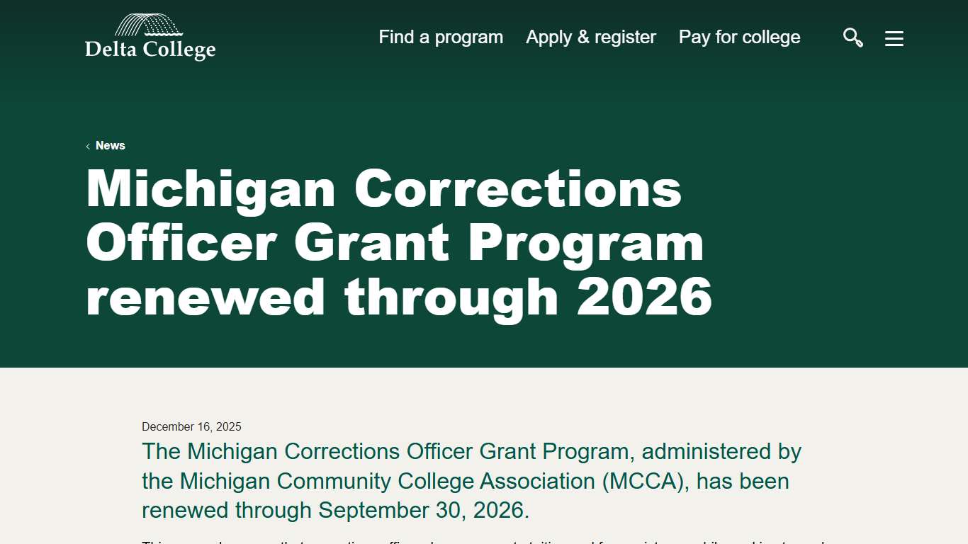 Michigan Corrections Officer Grant Program renewed through 2026